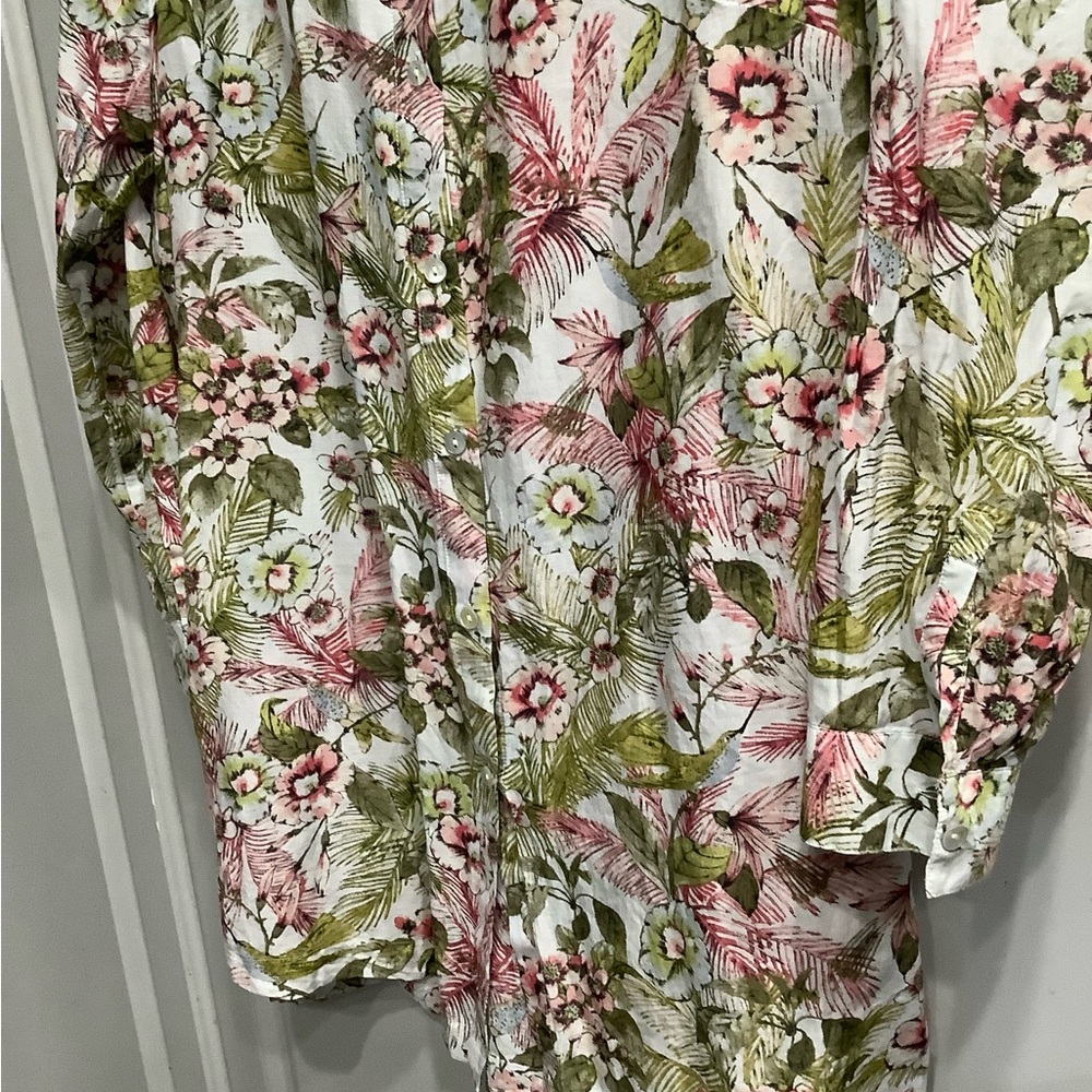J. Jill Silk Blend Hummingbird Tropical Floral Button Down Blouse Sz L - Picture 3 of 12